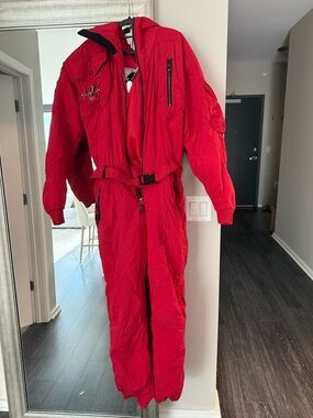 Red One-Piece Ski Suit